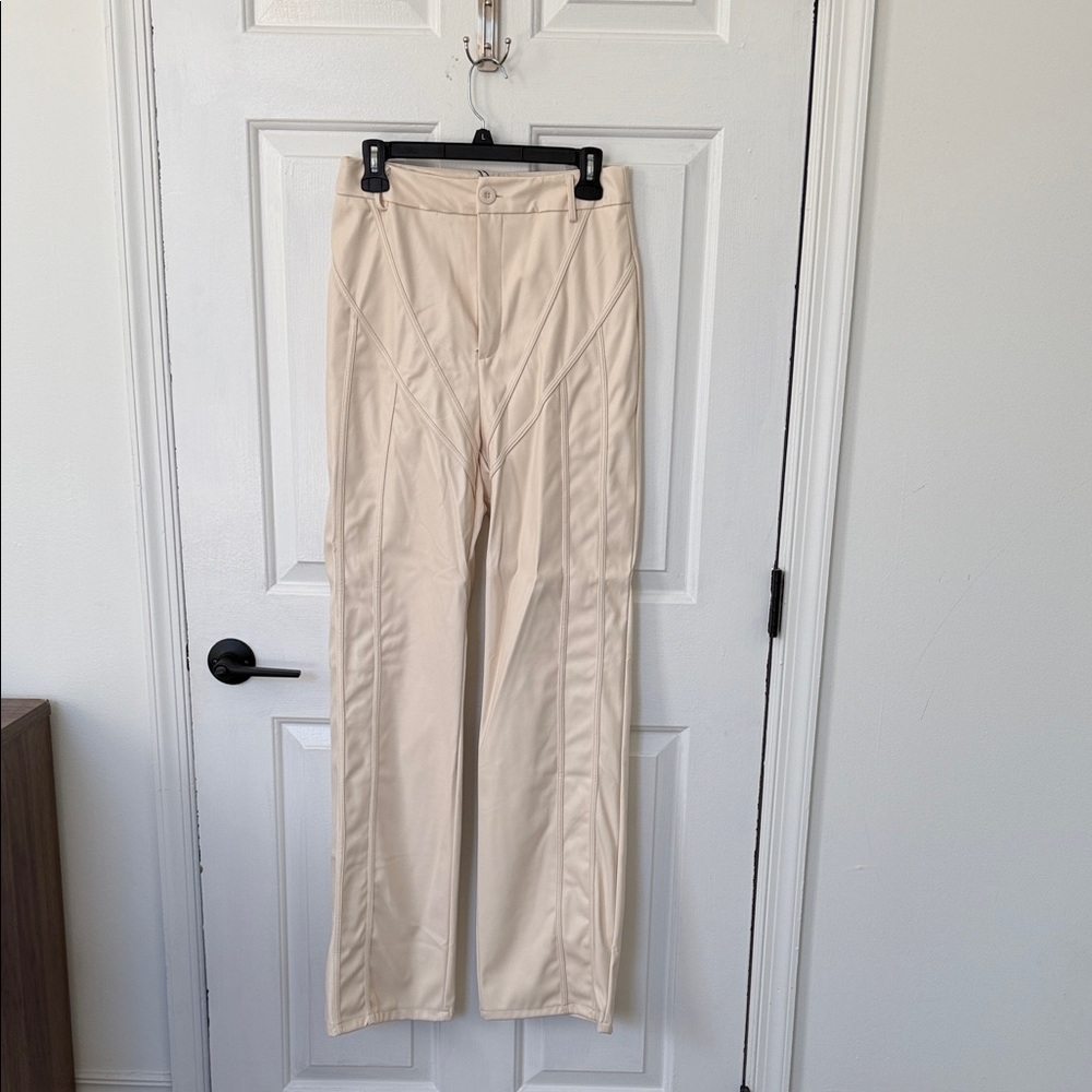 Cream Women's PU Leather Pants